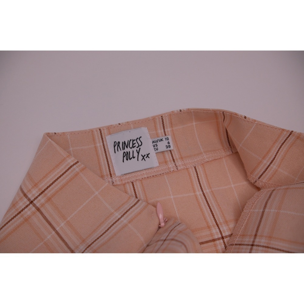 Princess Polly Checkered A‎ Line Mini Skirt Peach Tan Women's Size 10 - Picture 2 of 4